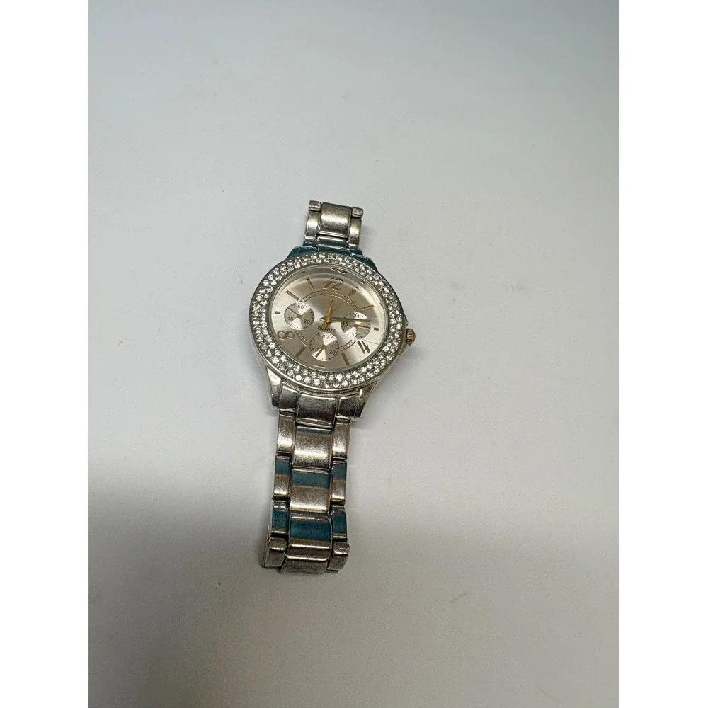 Silver Tone Quartz Crystal Bezel Watch Japan Mvt Infinity Dial Need Batt